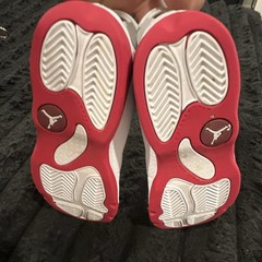 Jordan Mid Top Sneaker White/Red Hook & Loop Strap Logo Unisex Kids US 10c
