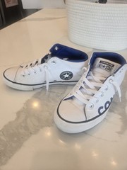Converse All Star Unisex Kids White/Blue Lace-Up Textile Mid Top Sneaker 4.5
