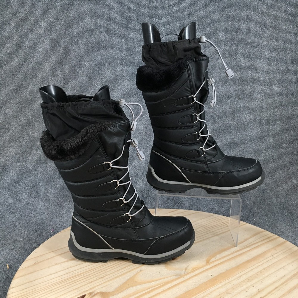 Lands End Snowflake Insulated Winter Boots Youth Girls 5M Lace Up Mid-Calf Black