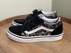 KIDS VANS Old Skool Double Strap SIZE KIDS US 7 Butterfly Floral Black