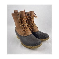 L.L. Bean 8″ Bean Boots Kids Size 3 Brown Tan Leather Waterproof Duck Boots USA