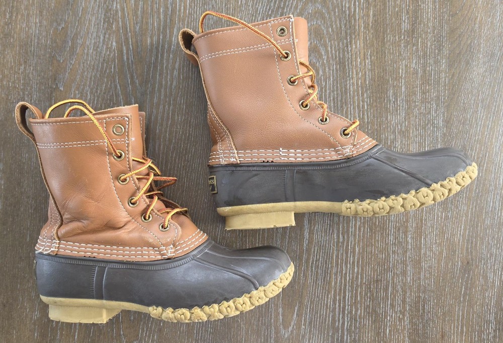 L.L. Bean Duck Boots Waterproof Brown Leather Rubber Lace-Up Unisex Kids 3
