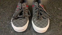 Vans Classic Seldan Checkerboard Sneaker Lace Up Low Black Gray Red Youth 4 NEW