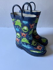 Western Chief Waterproof Rain Boots, Navy With Silly Monsters, Pull Up Handles