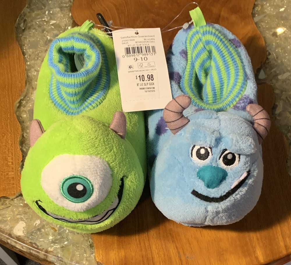 Disney Pixar Monsters Inc Mike Wazowski & Sulley Slip-On Slippers Kids 9-10