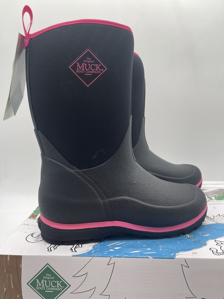 Tried On Muck Element Kids Pink Pull On Waterproof Comfort Mid Boots 5 Youth