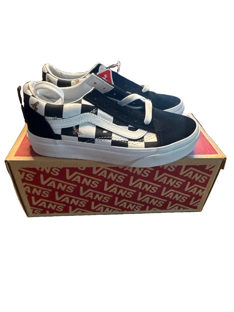 VANS Old Skool Checkerboard Black/ White Lace-Up Suede Kids 1 Low Top