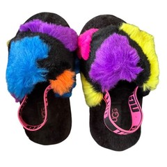 UGG Toddler Girls Multicolor Fluffy Slingback Slippers Size 8 Rainbow Fur