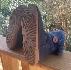 UGG Kids Boots Size 2 Bailey Button Suede Sheepskin Lining Warm Blue