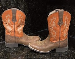 ARIAT Boots Youth US 1.5 Brown Orange Leather Square Toe Cowboy Girl Western