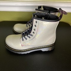 Dr Doc Martens 1460 Glitter J Boots Size 2 Big Kid Silver Metallic Combat Boots