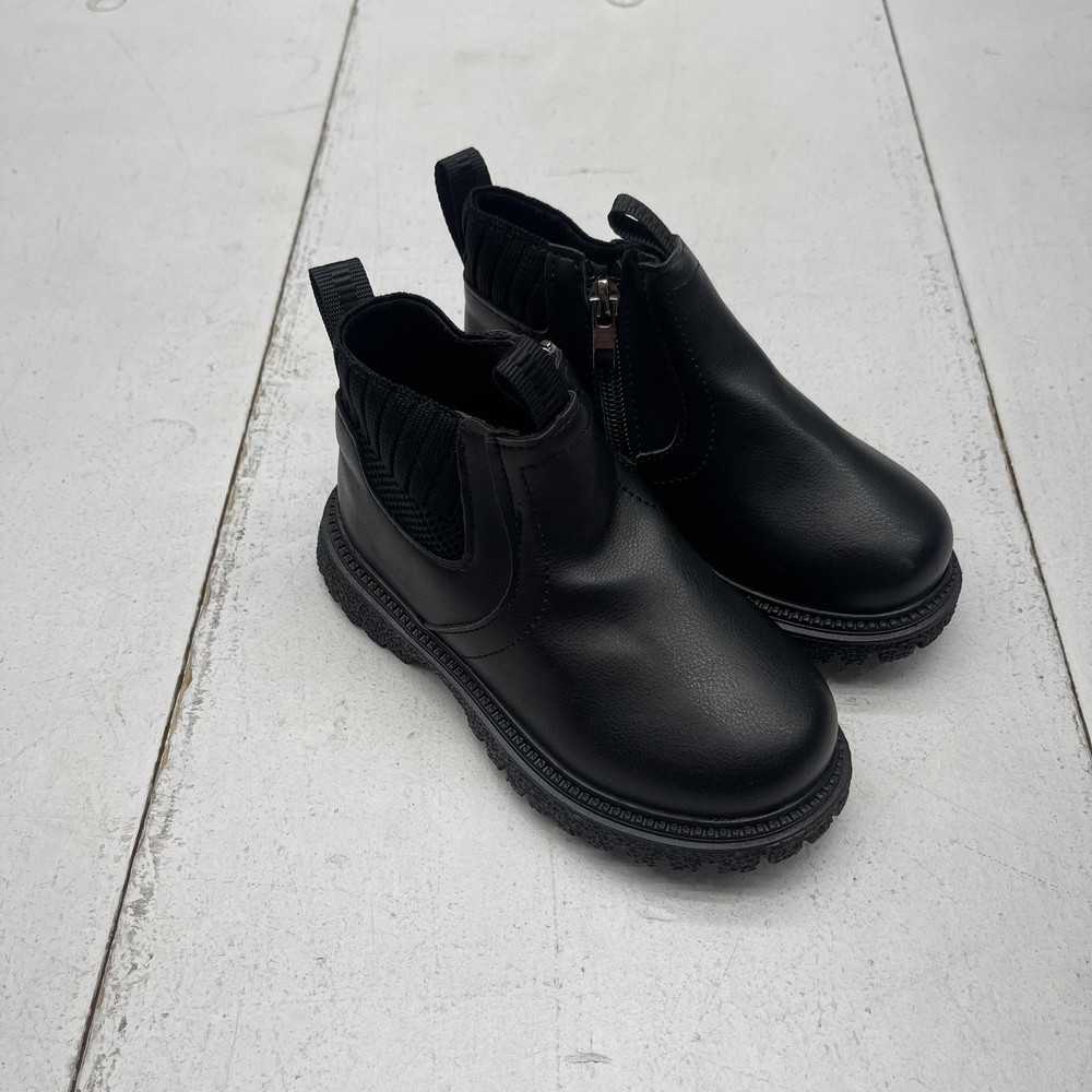 Wenyuan Boots Kids Size EU 28 Black Ankle Chelsea Lug Sole Zip Leather Booties