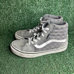 Vans Sk8-Hi Checkerboard Suede Canvas Skate Streetwear Sneaker Grey Youth Sz 4.0