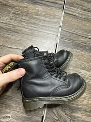 Dr. Martens 1460 T Kids Unisex Black Combat Side Zipper Boots Sz 8 US/ 7UK/24 EU