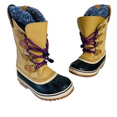 Sorel Big Kids Winter Boots Size 1 Joan of Arctic Nubuck Chunky Knit Girls Boys