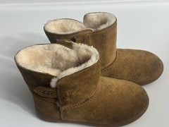 UGG Brown Suede Shearling Style Unisex Kids Boots Pull On Flat Ankle