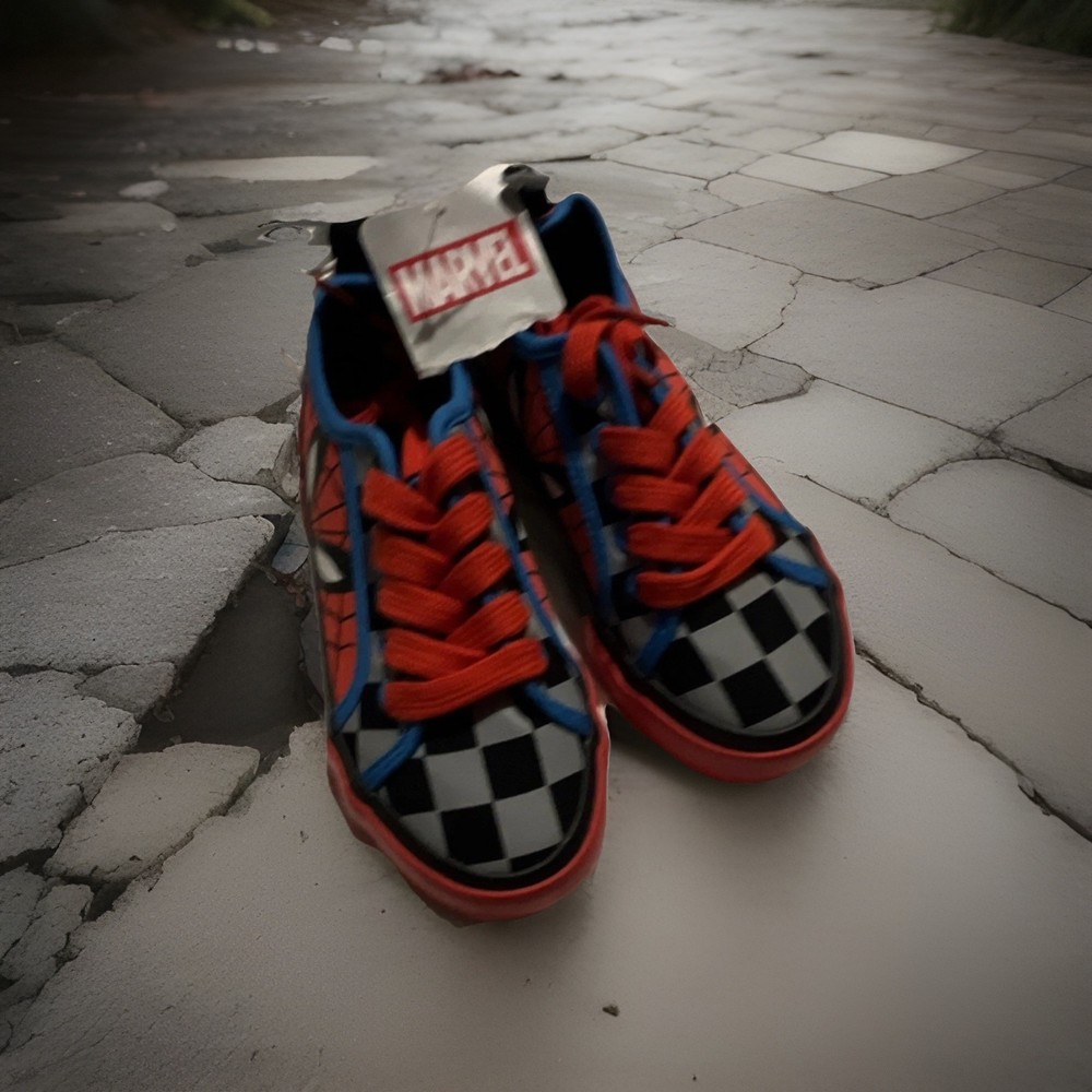Marvel Spider-Man Kids Sneakers Red Blue Black Checkered US 12 UK 11 EUR 29