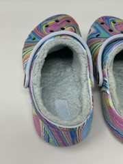 Crocs Classic Faux Fur Lined Clogs White Multicolored Pastel Swirl Youth C13