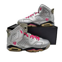 Sz 7 (GS) Jordan 6 Retro GG Mid Valentines Day Metallic Silver/Vivid Pink (399)
