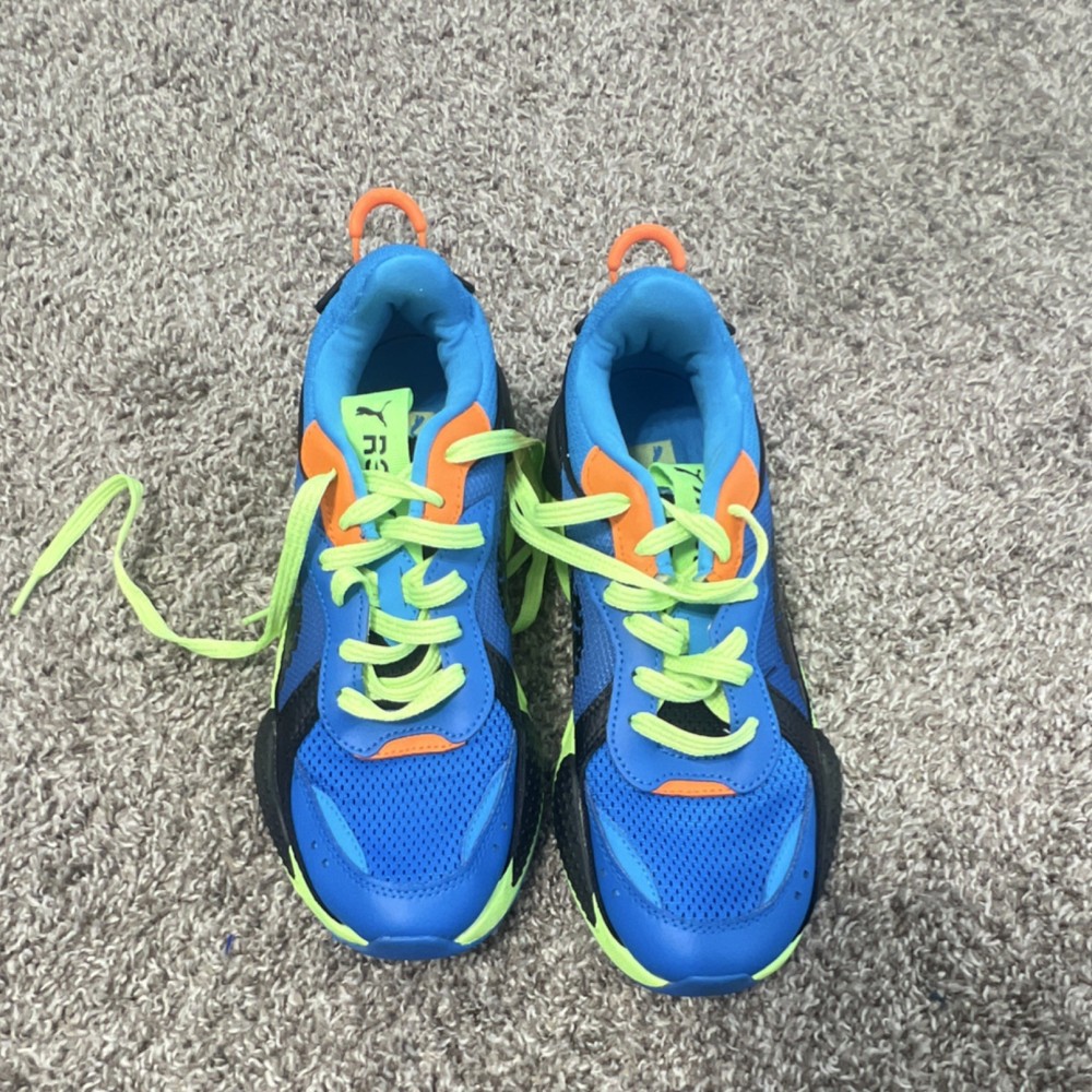 PUMA 386904-01 Running System Mesh Sneakers Unisex Kids Blue Neon Green 7C