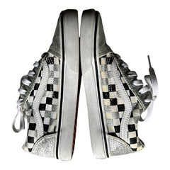Vans Kids Old School Low Silver Black & White Checkerboard Skate Shoes Size 2