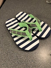J. Crew Kids Youth Sz 3 Crew Cuts Flip Flops Nautical Theme Anchor Stripe Green