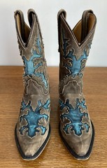 Dan Post Western Cowboy Boots Brown Turquoise Leather Snip Toe Size 1 DPC-2113