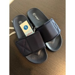 Cat & Jack Quilted Slides Sandals boys L 4/5 Navy Blue Neon Accent shoes