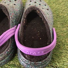 Crocs Classic Lined Clogs Black Purple Sparkles Size J5 JUNIOR