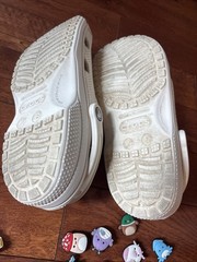 Classic White Crocs Slides Clogs Sandals Size J6 with Lots of Charms Great Cond
