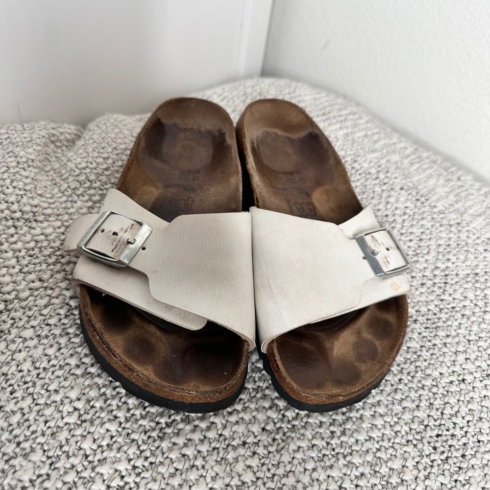 Birkenstock Birki’s Madrid White Single Strap Buckle Slide Sandals Kids 36 4 4.5
