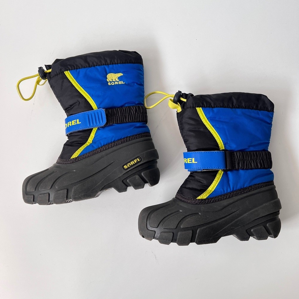 Sorel Snow Commander Boots Size 12 Kids Blue Black Waterproof Winter Insulated