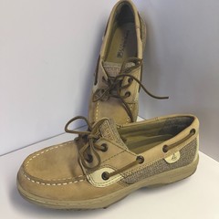 Sperry Kids Light Shoresider Boat Shoes Unisex Kids Sz 4M Memory Foam Tan Beige