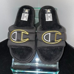 Champion Plush Core Slides Black White Gold CPS10477P Preschool (PS) NWOB
