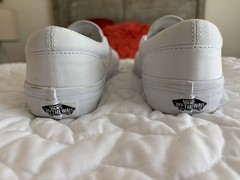 Vans Classic Slip-On Shoes True White Canvas Upper Rubber Sole sz 4.5