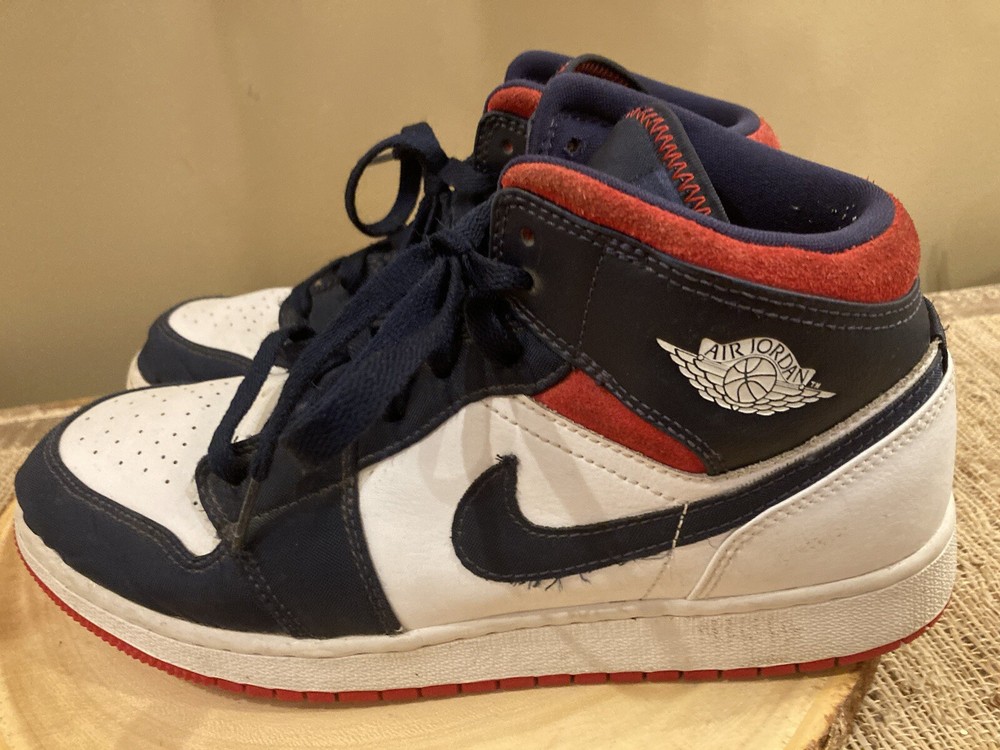 Nike Air Jordan White Navy Blue Red Mid BQ6931-104 Youth 7Y