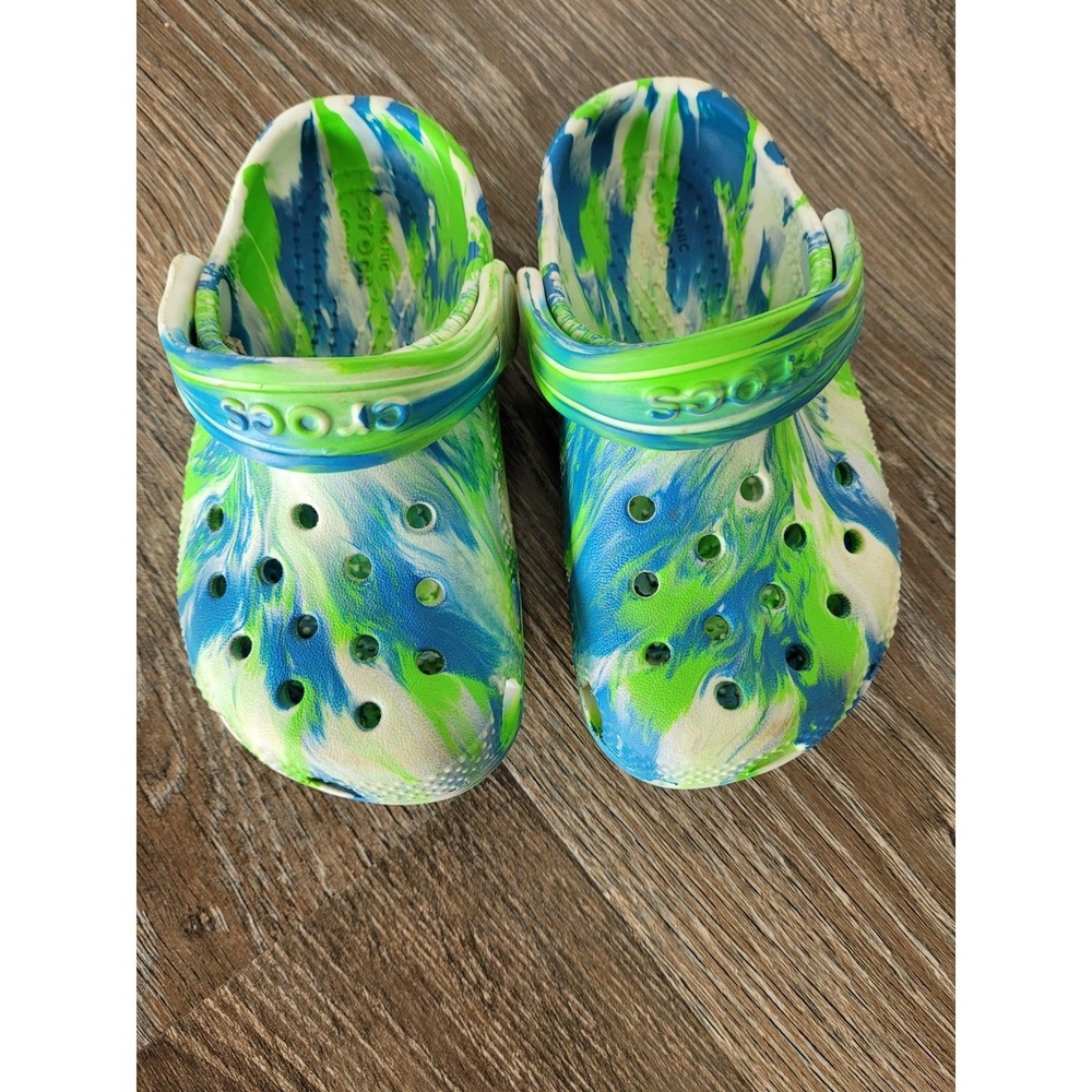Crocs Classic Marbled Clog Kids Size C7 Green Blue White Swirl Slip On Shoes #2