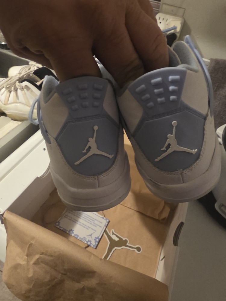 Jordan 4 Retro PS White Aluminum Blue Tint Leather Lace Up Kids 2Y Basketball