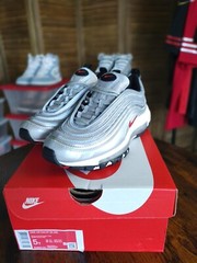 Nike Air Max 97 OG QS (GS) Silver Bullet Size 5Y 918890-001 Silver/Red-White