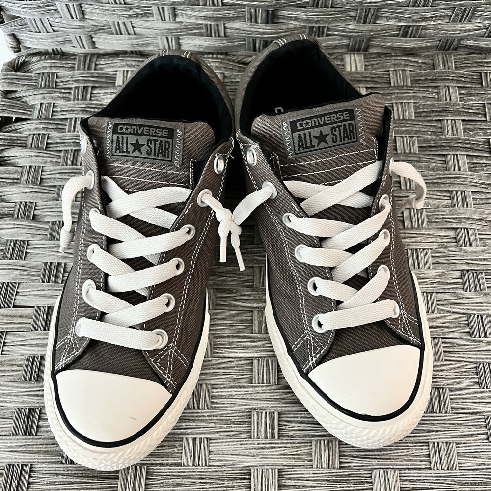 Converse All Star Low Canvas Brown Junior Size 5.5 White Lace Sneakers Great