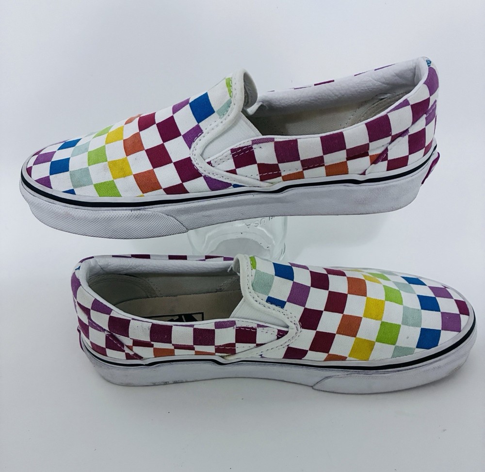 Vans 721278 Rainbow Checkered Low Top Canvas Slip On – 5Y, 5 men or 6.5 women