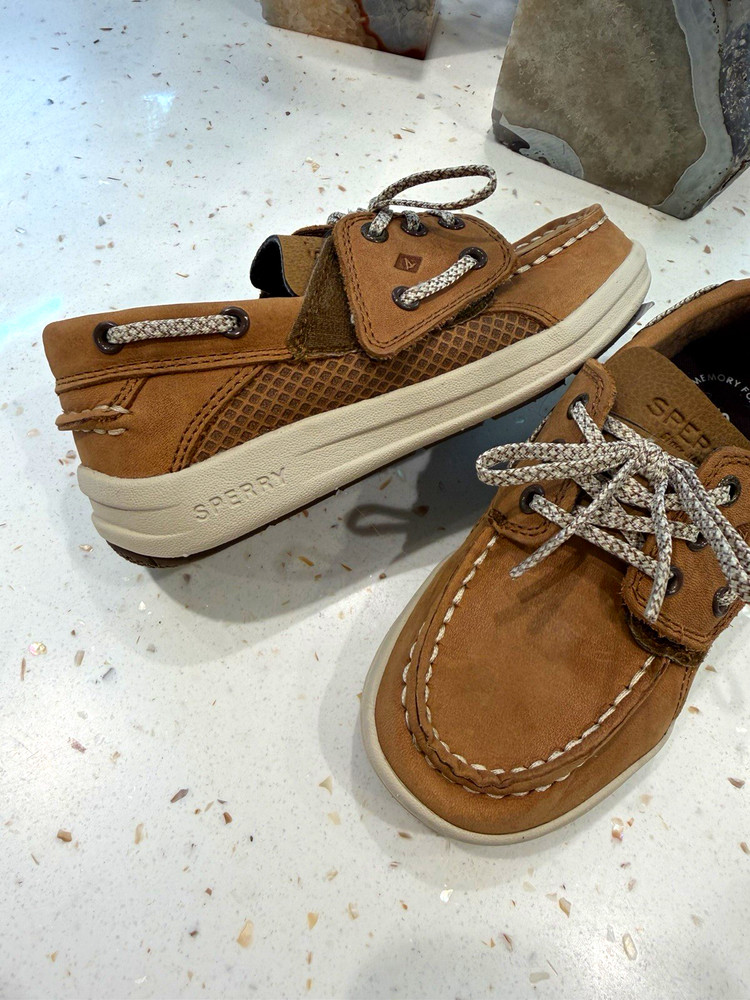 Sperry Top-Sider Kids Brown Leather Boat Shoes Lace Up Cushioned Size 11