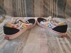 VANS 721356 Old Skool Rainbow Checkered Low Top Skate Shoes Kids Size 2