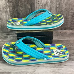Reef Kids Ahi Flip Flops Teal Lime Surfboard Print Sandals Size 1 US 32 EUR