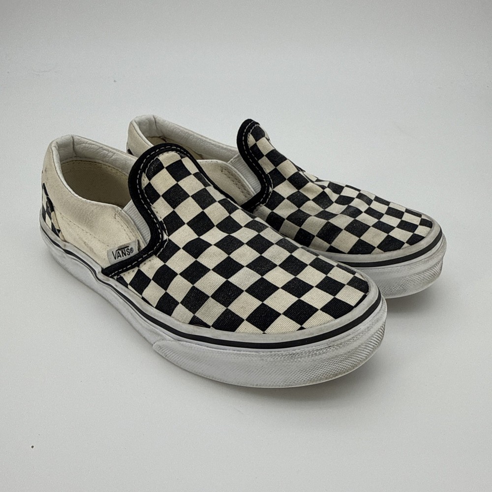 VANS Slip On Checkerboard Canvas Loafers Kids Size US 1.5 Black White