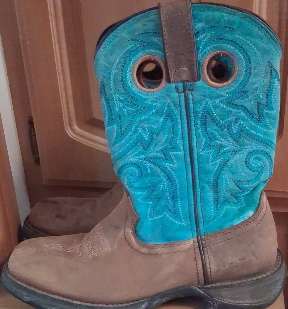 Adolfo Kids Western Cowboy Pull-On Mid-Calf Leather Boots Brown/Blue 8
