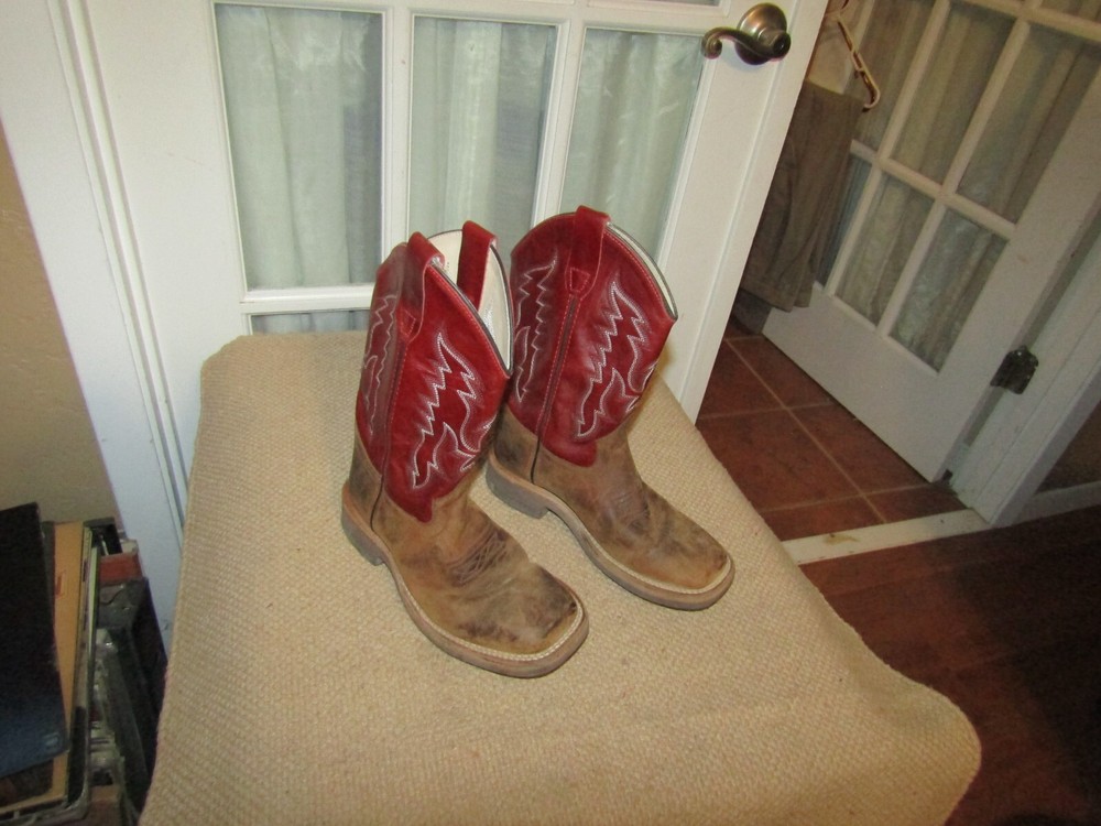 Old West BSC1889 Burgundy Leather Pull On Square Toe Western Boots Kids US 2 D