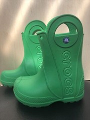 Crocs Handle It Classic Green Rubber Rain Boots 12803 Youth Size J 2 Juniors