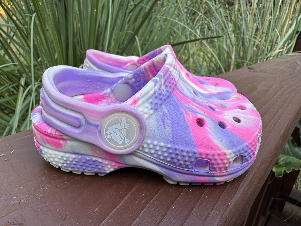 Crocs C4 Pink/ Purple/multicolor Marbled Classic Clogs Shoes Colorful Fun