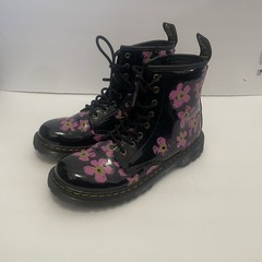 Dr. Martens 1460 J 8-Eye Patent Black Floral High Top Boot Youth Size US 4